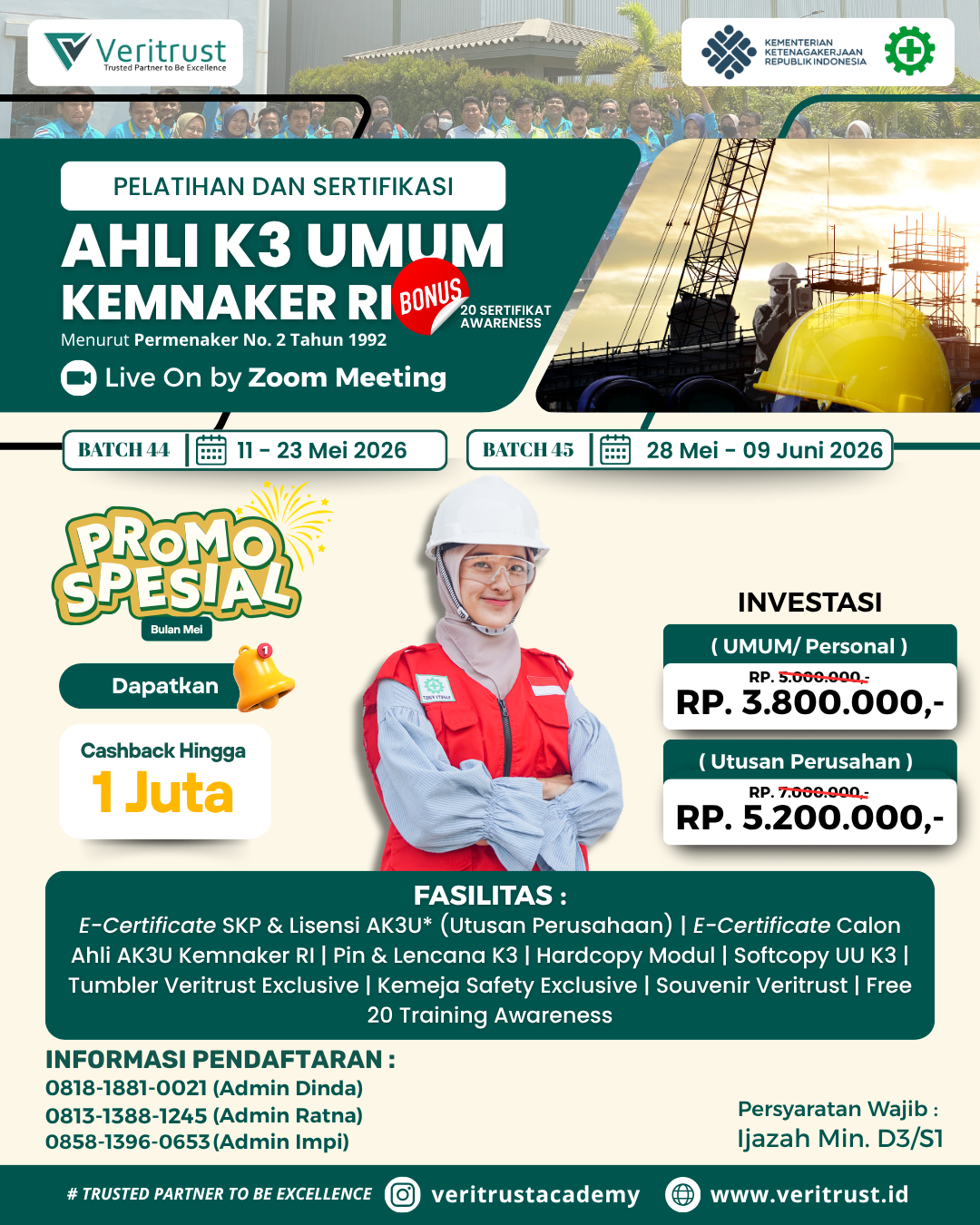 Pelatihan Ahli K3 Umum Kemnaker RI Resmi dan Termurah