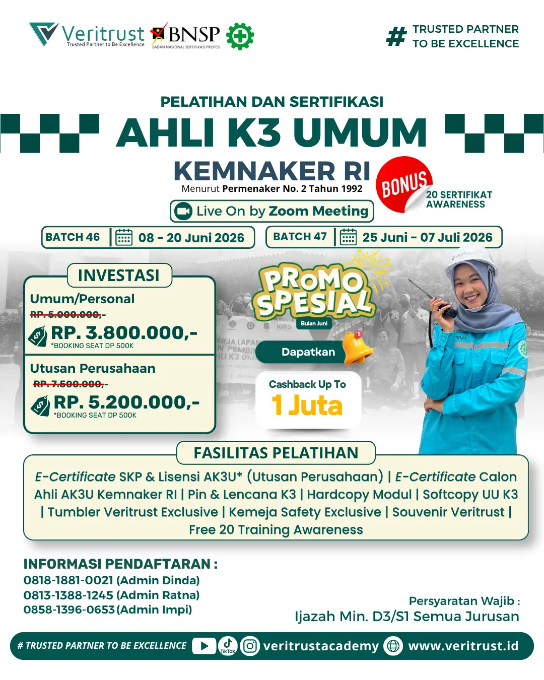 Pelatihan AK3U Kemnaker RI Bulan Juni Termurah